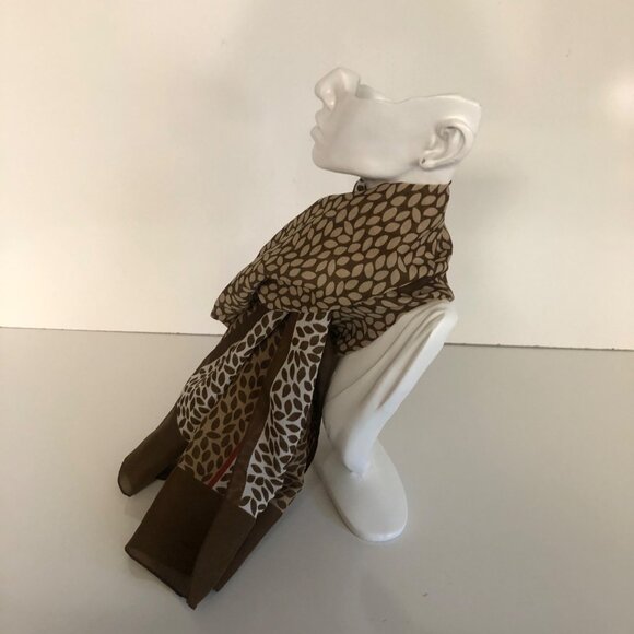 Vintage Brown Cream Rectangle Scarf Abstract Leaf Print 11.25 x 52in - Picture 4 of 5